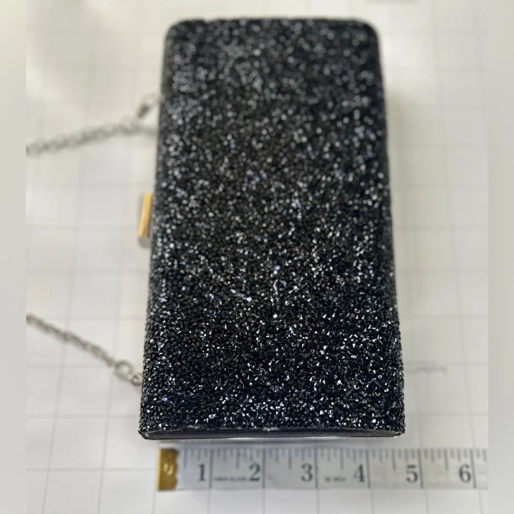 Formal Clutch Handbag Black Crushed Glass Stone Chain Strap cocktail